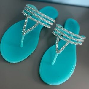 Aqua blue sandals with rhinestones Size 8 never worn